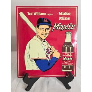 Vintage Ted Williams Make Mine Moxie Tin Sign 11" Wide 13" Tall